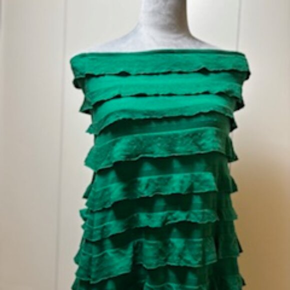 Green cotton knit Sacha Drake ruffled maxi dress size 16 - Picture 2 of 6